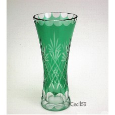 GREEN CUT TO CLEAR GLASS FLOWER BUD VASE   361702347511